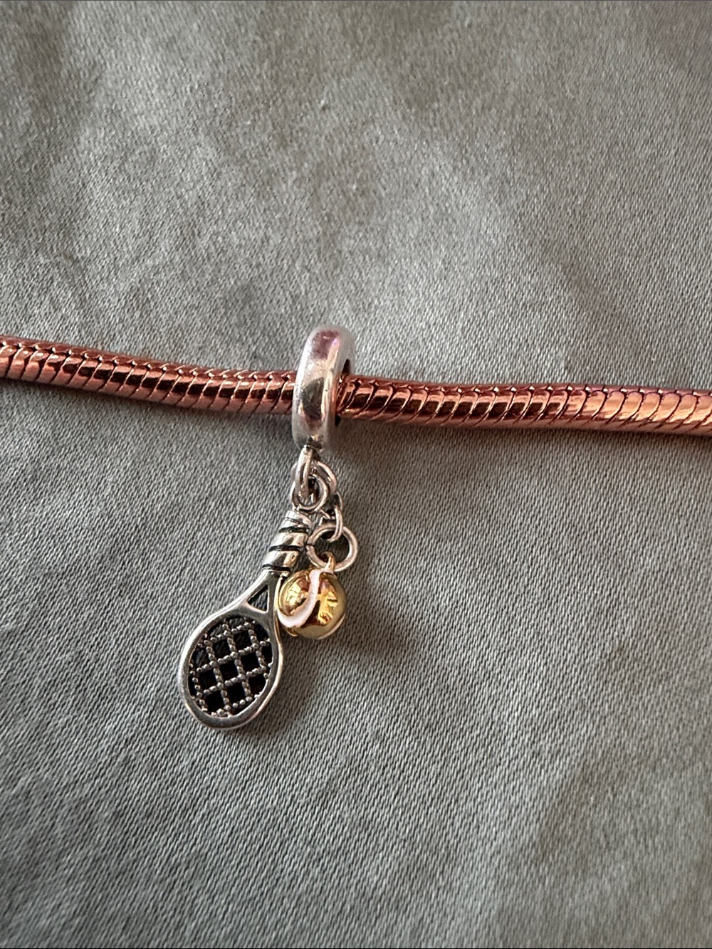 Silver & Gold Tennis Racket & Ball Dangle Charm - Picture 4 of 4